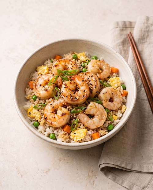 Egg Fried Rice mit Garnelen