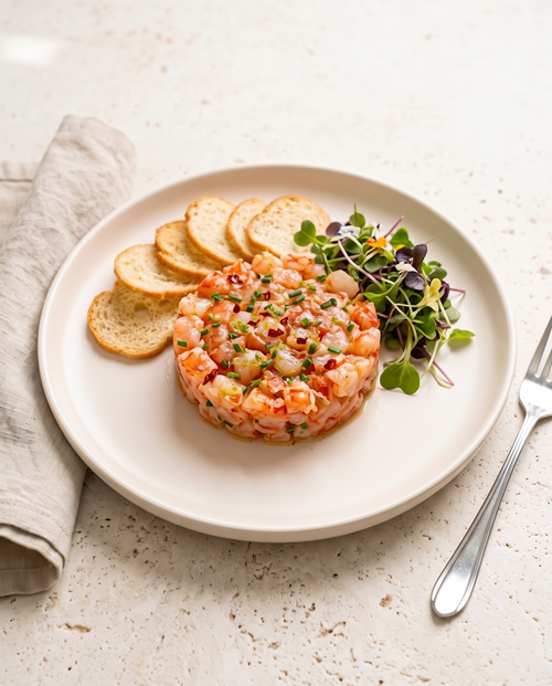 Rotgarnelen-Tatar mit Crostini
