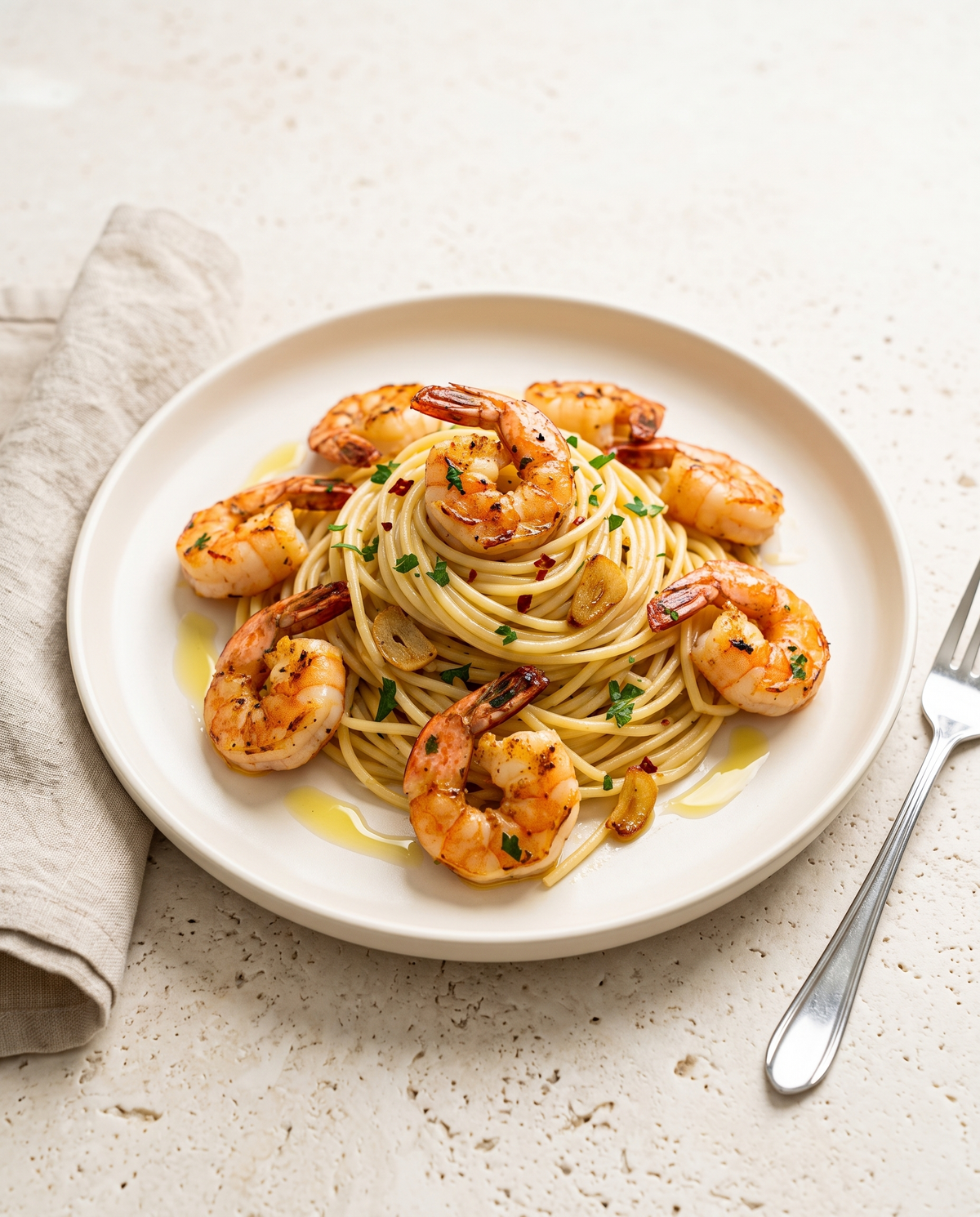 Spaghetti aglio e olio mit Garnelen – Garnelenkönig Rezept mit Black Tiger 16/20 · Easy Peel