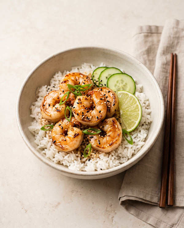Rice Bowl mit Sesam-Garnelen