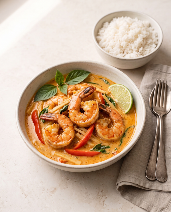 Rotes Thai-Curry mit Garnelen