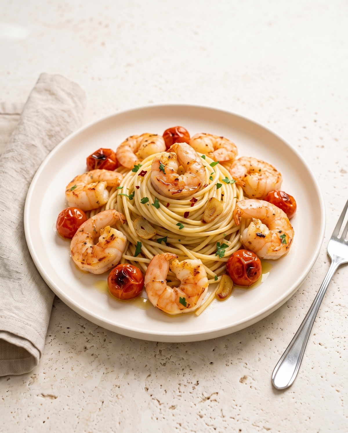 Spaghetti mit Garnelen & Kirschtomaten – Garnelenkönig Rezept mit Black Tiger 8/12 · geschält & entdarmt