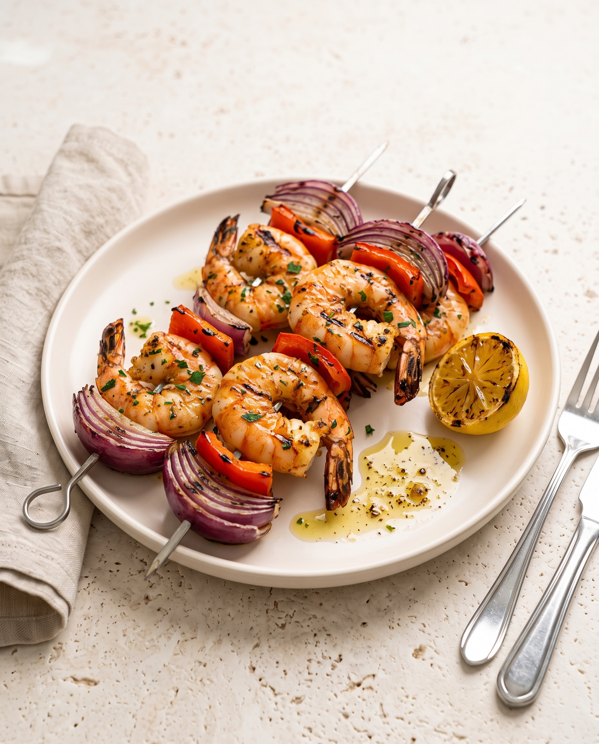 Garnelenspieße mit Paprika & roter Zwiebel – Garnelenkönig Rezept mit Black Tiger 8/12 · Easy Peel