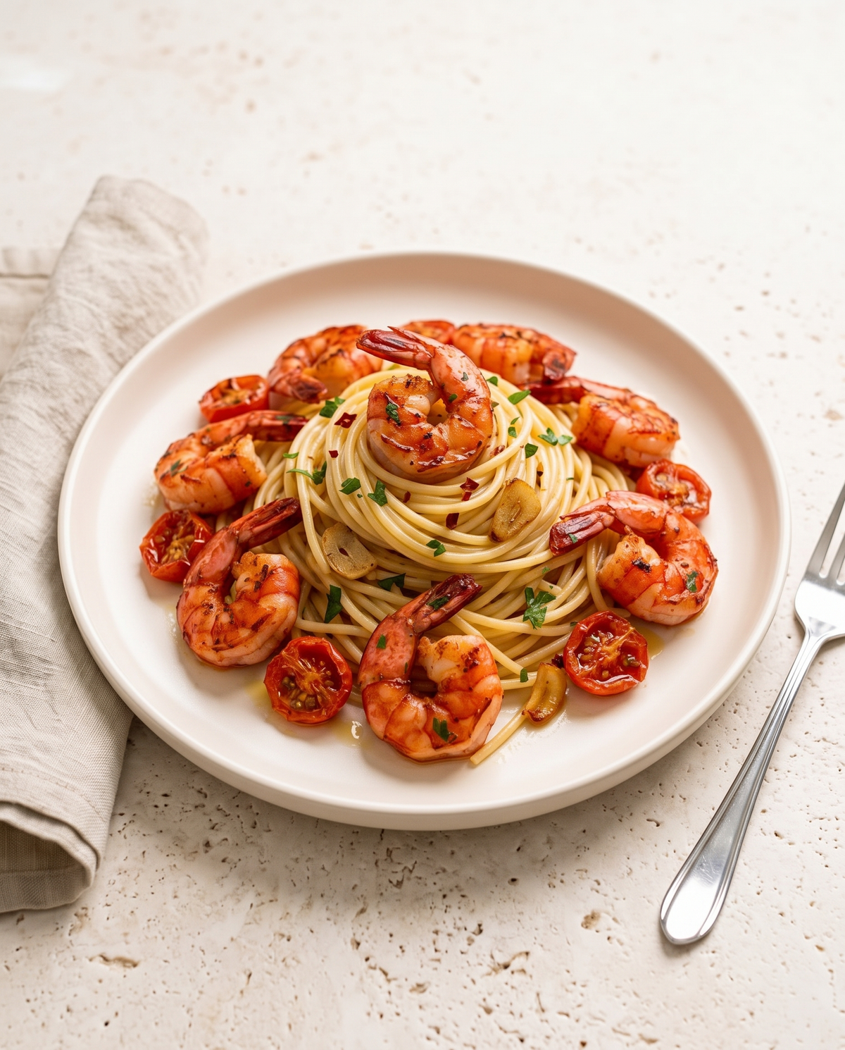 Spaghetti mit Rotgarnelen – alla Siciliana – Garnelenkönig Rezept mit Argentinische Rotgarnele 16/20 · Easy Peel