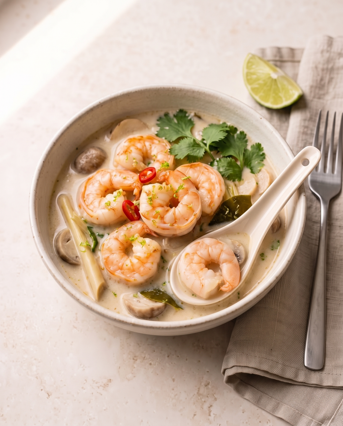 Tom Kha Goong – Kokossuppe mit Garnelen – Garnelenkönig Rezept mit Black Tiger 16/20 · geschält & entdarmt